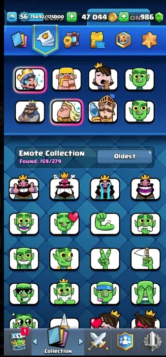 CR497 KT 15 LV56 | 9850 Trophies | 7 Evolutions | 65 Max Level Cards | 6 Elite Level 15 Cards | 120 Cards | 980 Gems | 159 Emotes